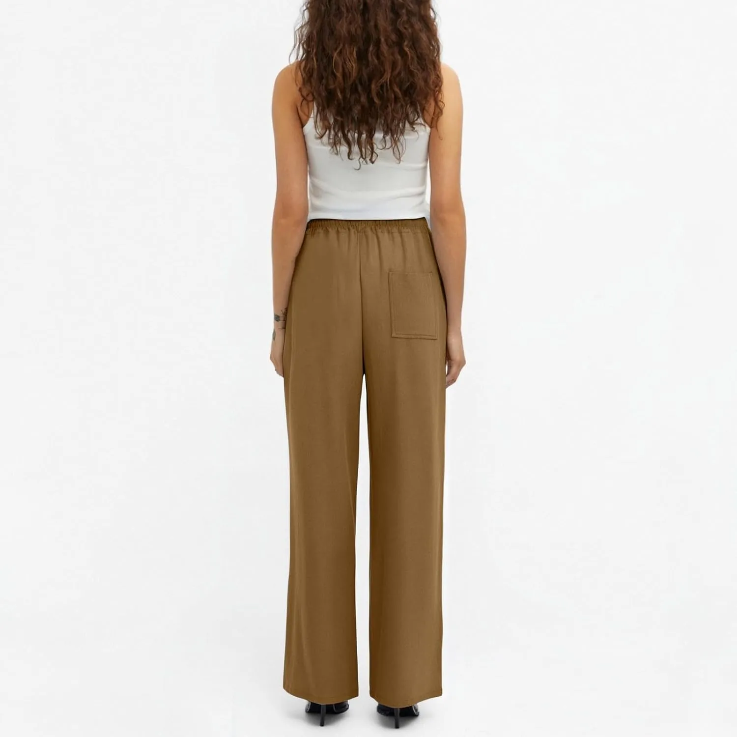 Summer Pants for Women 2025 Elastic High Waisted Wide Leg Pants Beach Vacation Cover Up Lounge Pants with Pockets