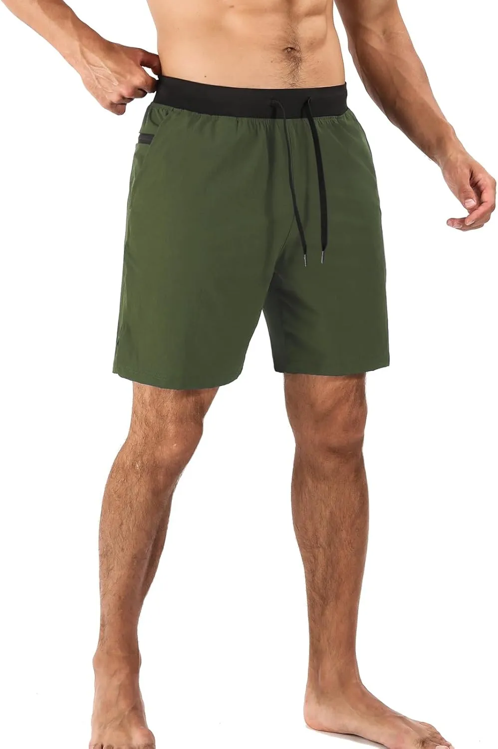 Surenow Men's Running Shorts Workout Quick Dry Shorts with Zipper Pockets Lightweight Gym Athletic Shorts for Men