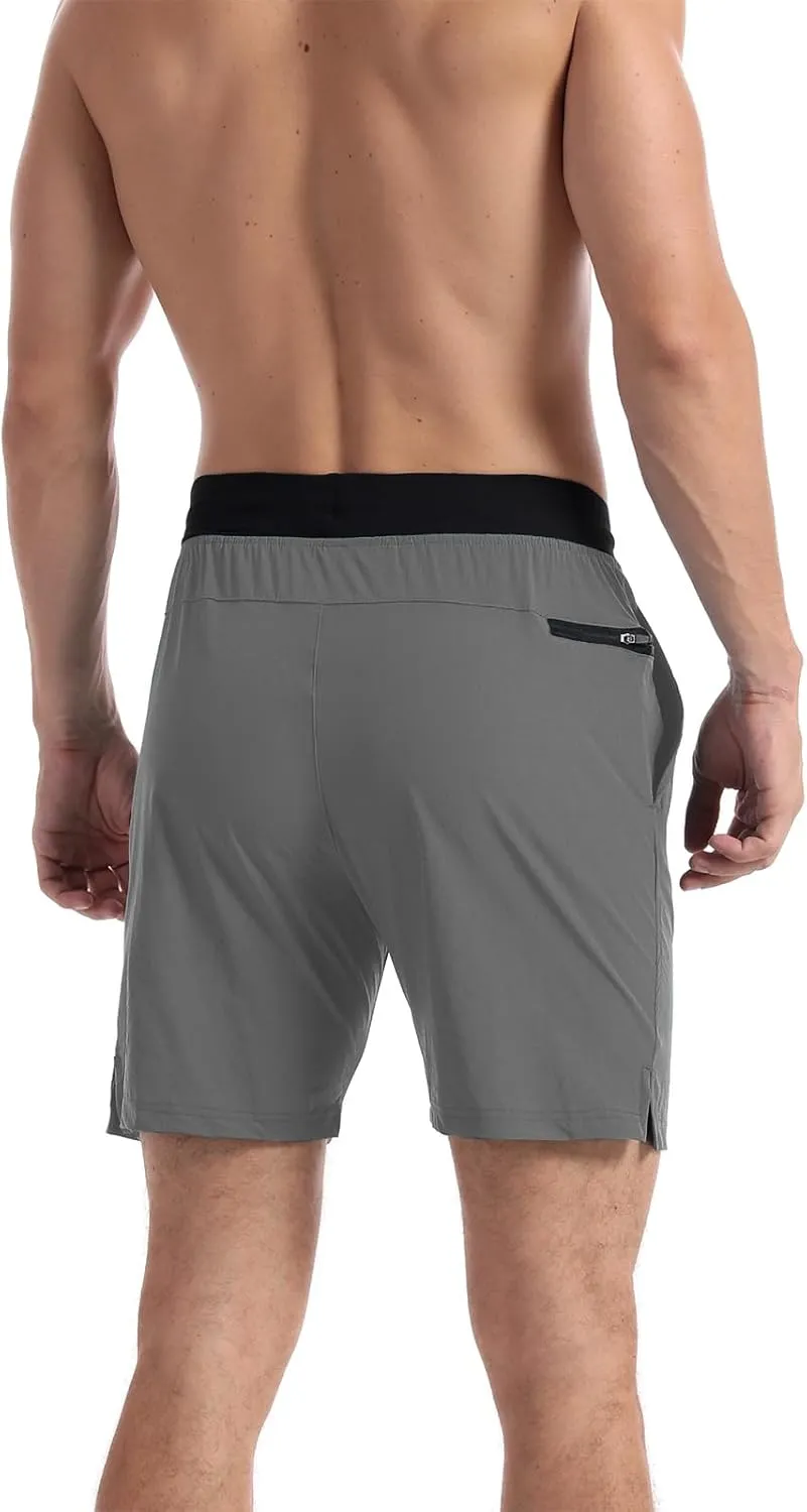 Surenow Men's Running Shorts Workout Quick Dry Shorts with Zipper Pockets Lightweight Gym Athletic Shorts for Men