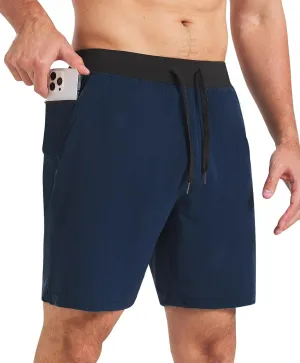 Surenow Men's Running Shorts Workout Quick Dry Shorts with Zipper Pockets Lightweight Gym Athletic Shorts for Men