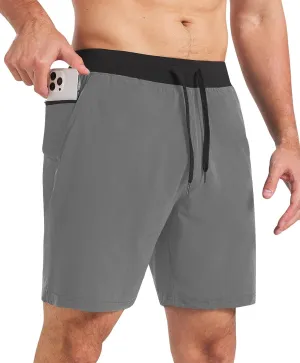 Surenow Men's Running Shorts Workout Quick Dry Shorts with Zipper Pockets Lightweight Gym Athletic Shorts for Men