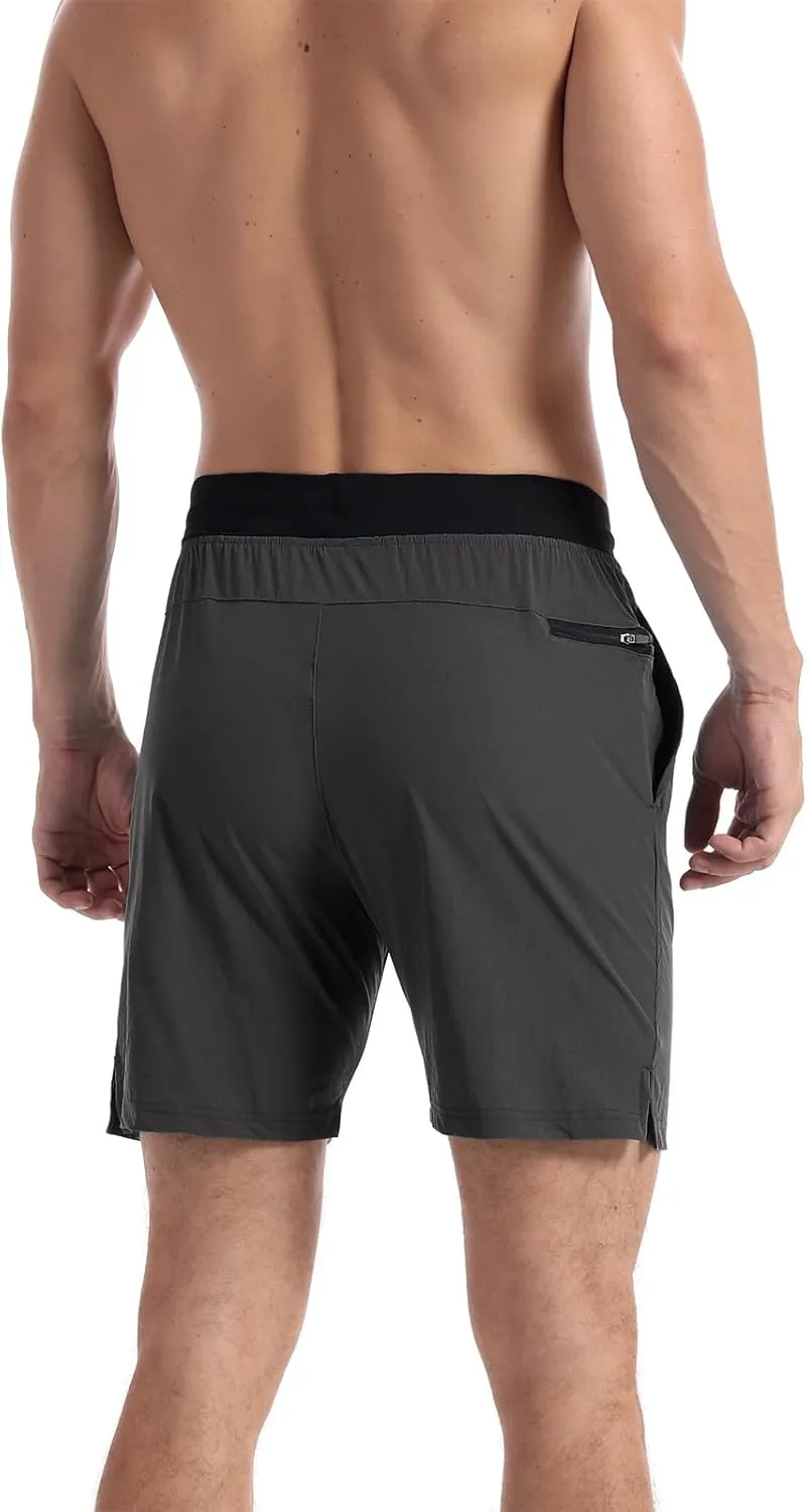 Surenow Men's Running Shorts Workout Quick Dry Shorts with Zipper Pockets Lightweight Gym Athletic Shorts for Men