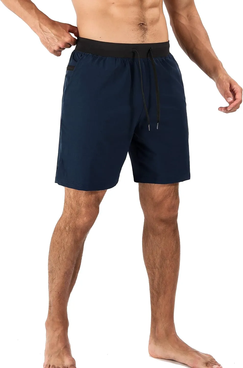 Surenow Men's Running Shorts Workout Quick Dry Shorts with Zipper Pockets Lightweight Gym Athletic Shorts for Men