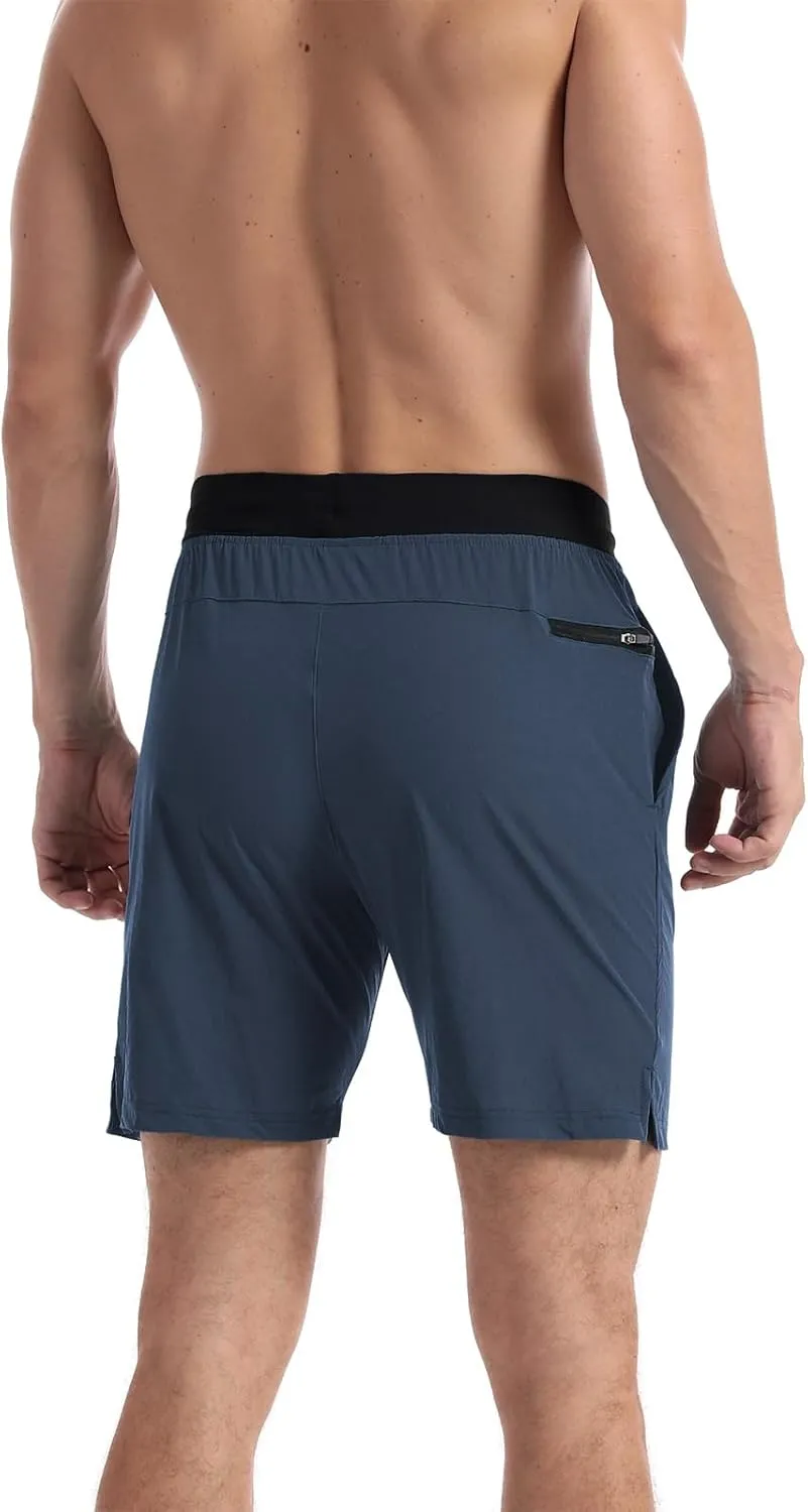 Surenow Men's Running Shorts Workout Quick Dry Shorts with Zipper Pockets Lightweight Gym Athletic Shorts for Men