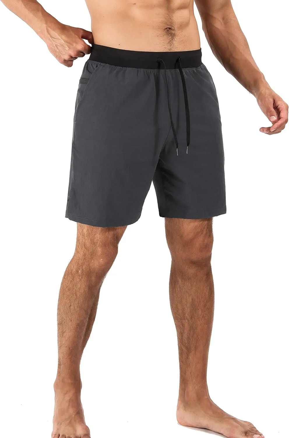 Surenow Men's Running Shorts Workout Quick Dry Shorts with Zipper Pockets Lightweight Gym Athletic Shorts for Men