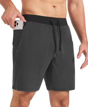 Surenow Men's Running Shorts Workout Quick Dry Shorts with Zipper Pockets Lightweight Gym Athletic Shorts for Men