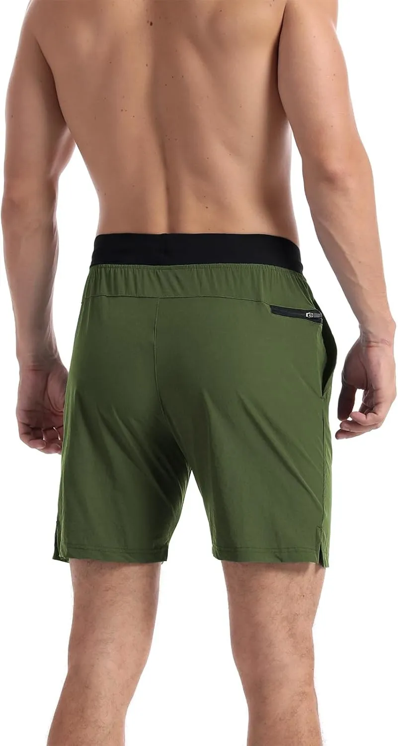 Surenow Men's Running Shorts Workout Quick Dry Shorts with Zipper Pockets Lightweight Gym Athletic Shorts for Men