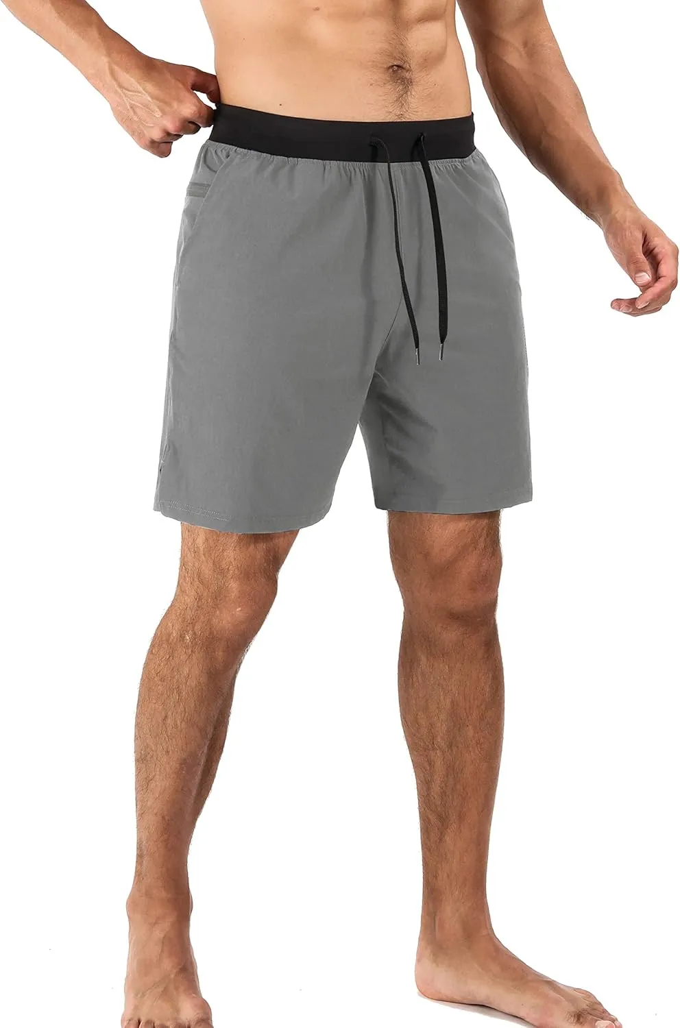 Surenow Men's Running Shorts Workout Quick Dry Shorts with Zipper Pockets Lightweight Gym Athletic Shorts for Men