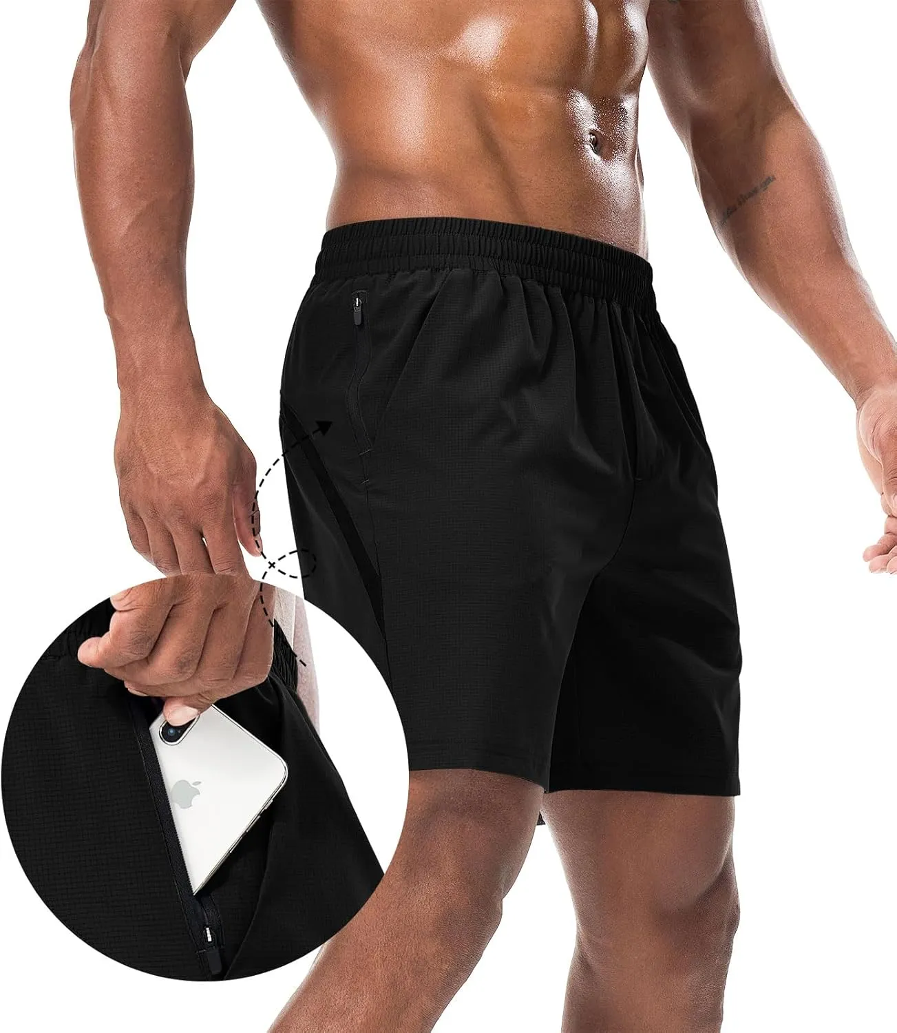 Surenow Mens Workout Athletic Shorts Quick Dry Running Shorts Gym Lightweight Breathable Mesh Shorts for Men with Zip Pocket