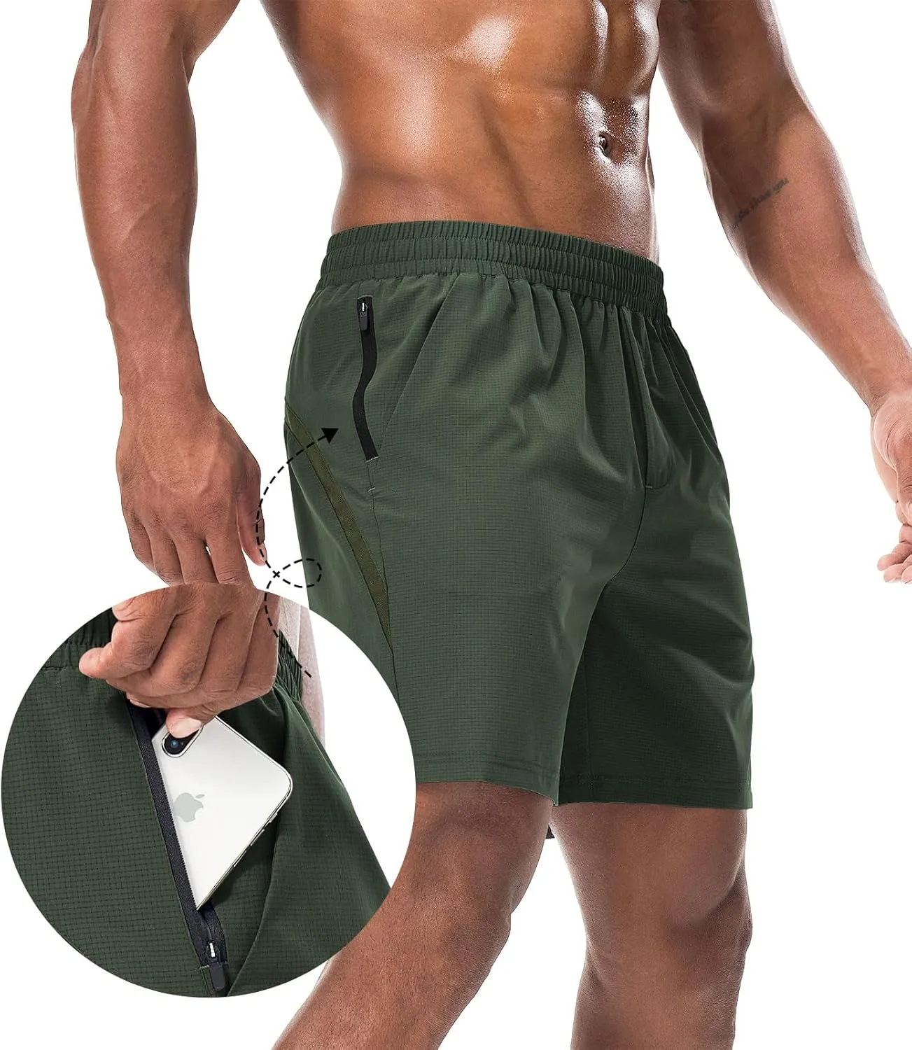 Surenow Mens Workout Athletic Shorts Quick Dry Running Shorts Gym Lightweight Breathable Mesh Shorts for Men with Zip Pocket