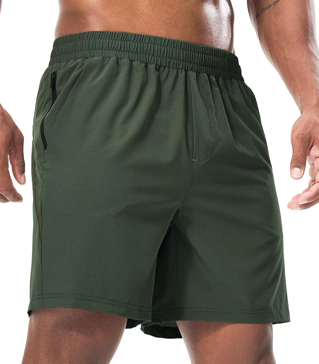 Surenow Mens Workout Athletic Shorts Quick Dry Running Shorts Gym Lightweight Breathable Mesh Shorts for Men with Zip Pocket