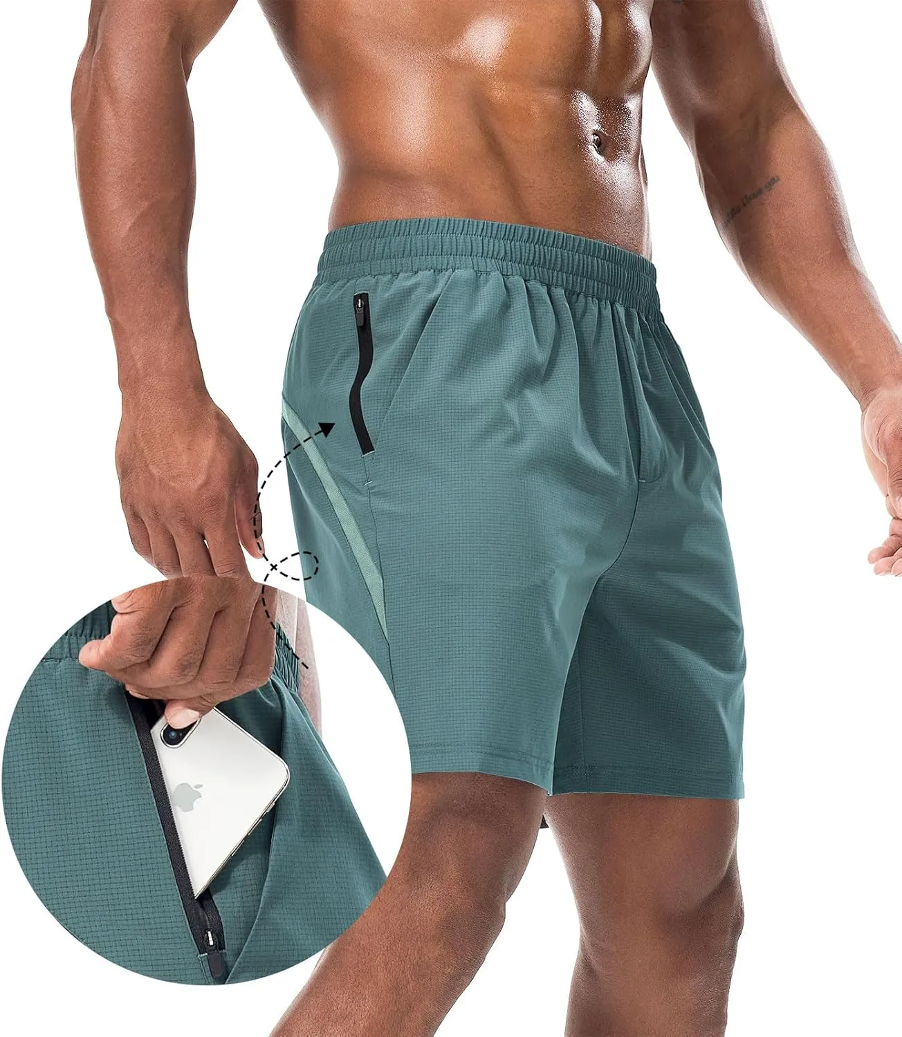 Surenow Mens Workout Athletic Shorts Quick Dry Running Shorts Gym Lightweight Breathable Mesh Shorts for Men with Zip Pocket