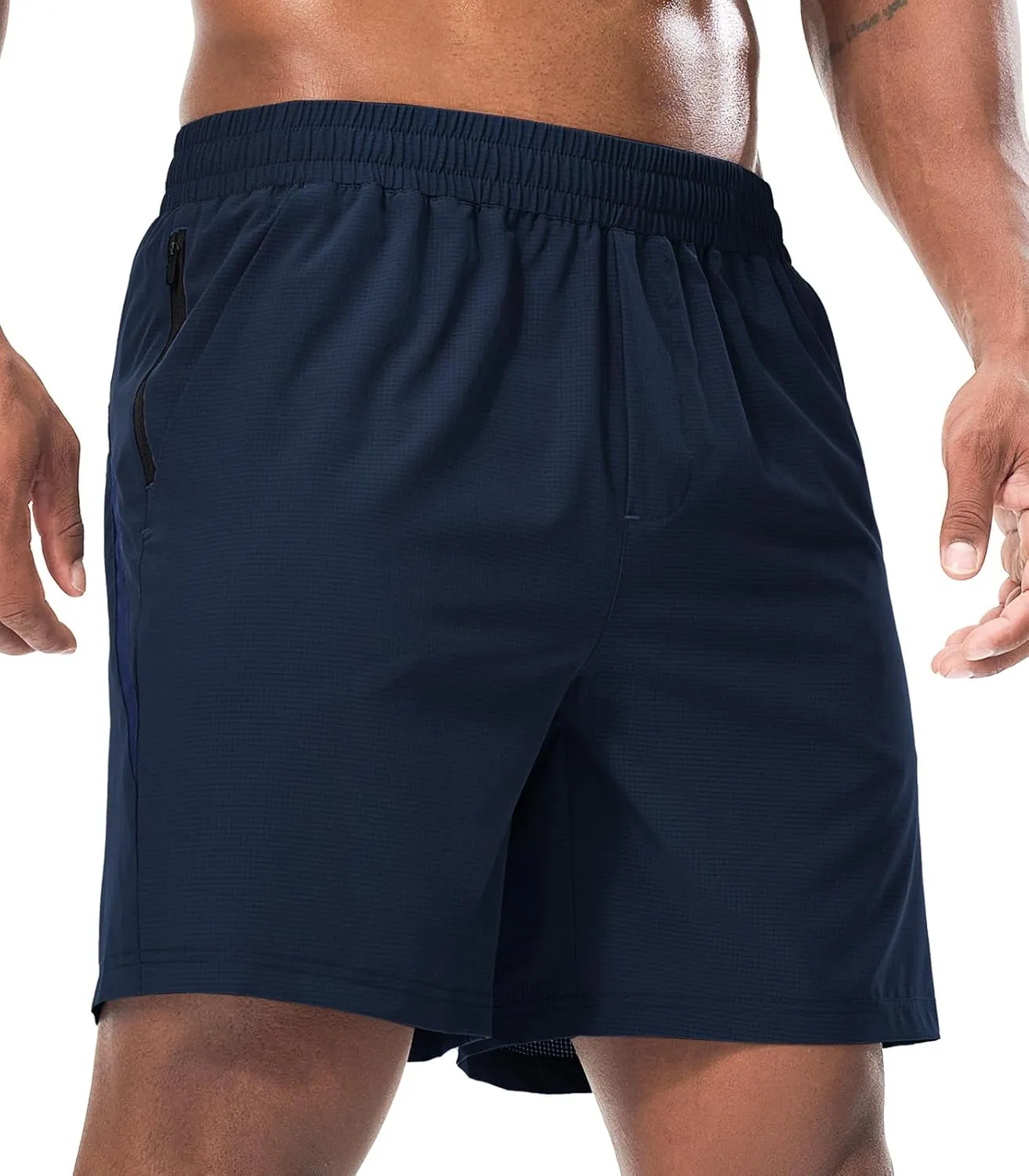 Surenow Mens Workout Athletic Shorts Quick Dry Running Shorts Gym Lightweight Breathable Mesh Shorts for Men with Zip Pocket