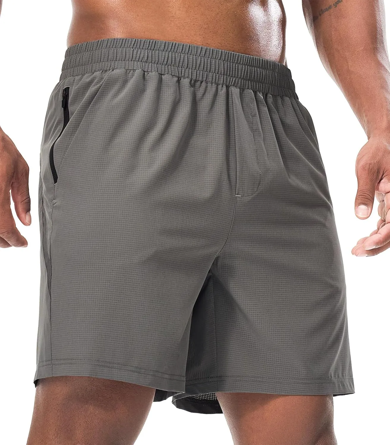 Surenow Mens Workout Athletic Shorts Quick Dry Running Shorts Gym Lightweight Breathable Mesh Shorts for Men with Zip Pocket