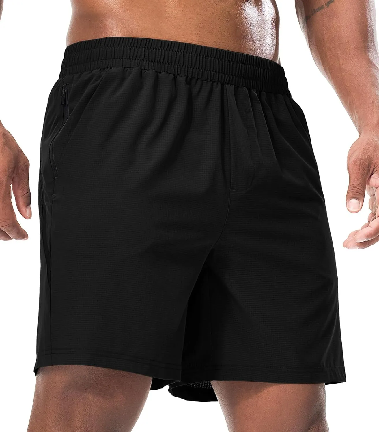 Surenow Mens Workout Athletic Shorts Quick Dry Running Shorts Gym Lightweight Breathable Mesh Shorts for Men with Zip Pocket