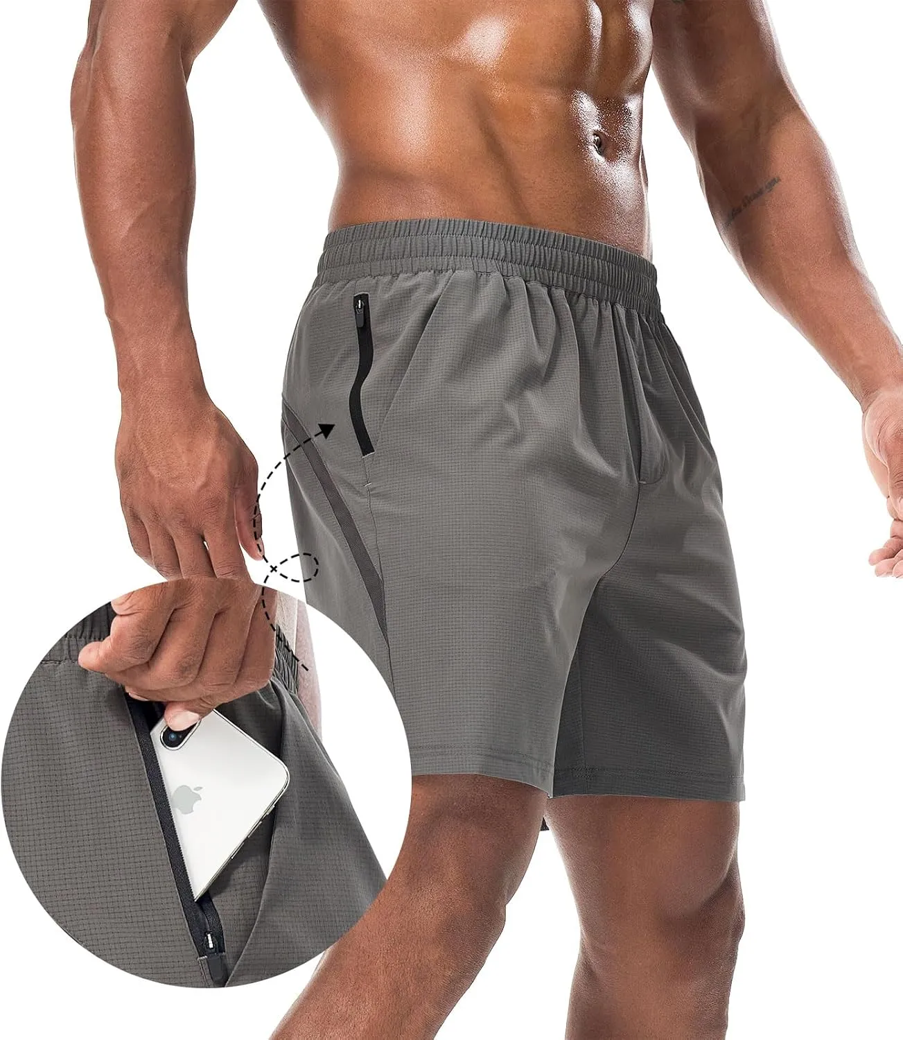 Surenow Mens Workout Athletic Shorts Quick Dry Running Shorts Gym Lightweight Breathable Mesh Shorts for Men with Zip Pocket