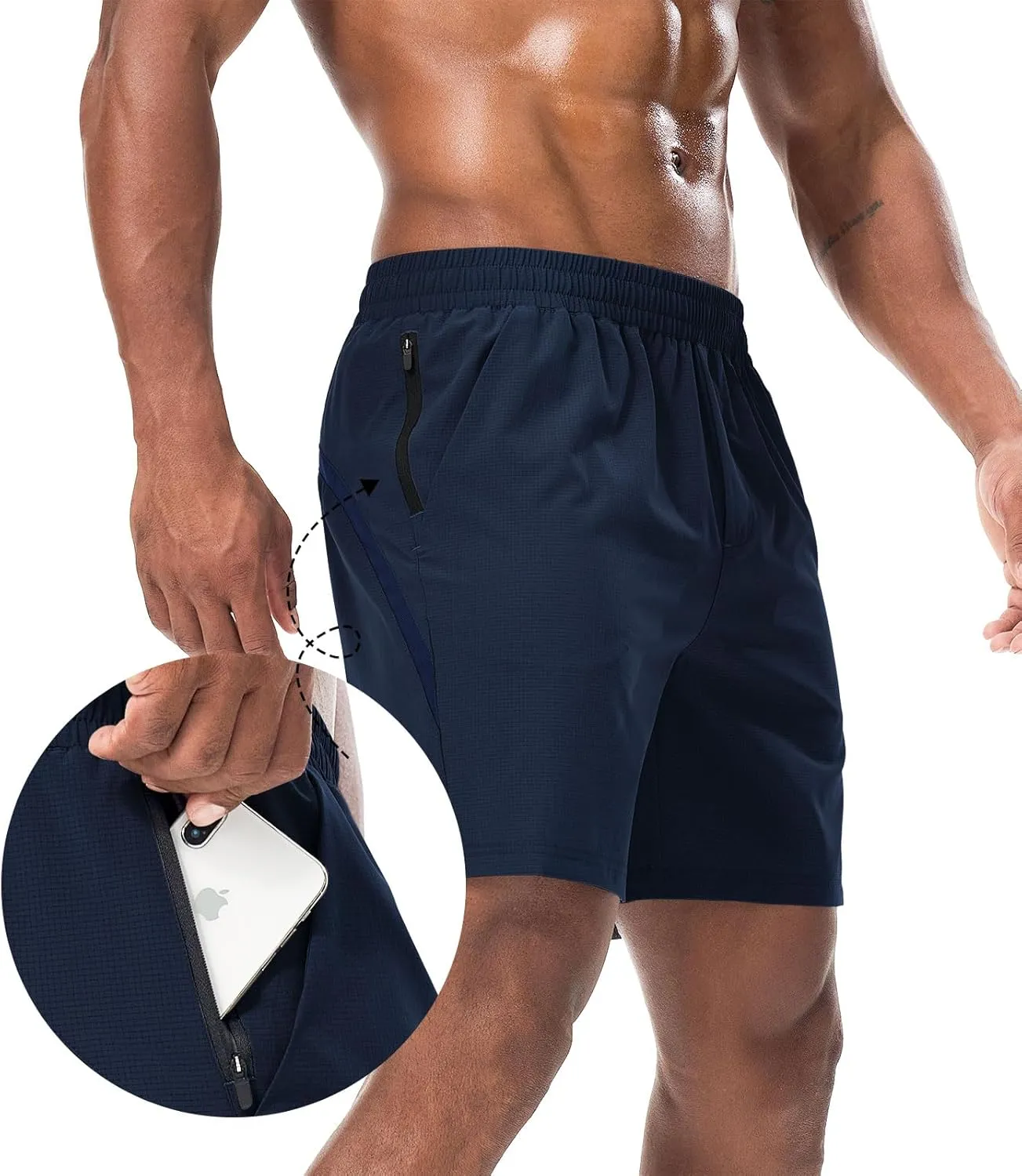 Surenow Mens Workout Athletic Shorts Quick Dry Running Shorts Gym Lightweight Breathable Mesh Shorts for Men with Zip Pocket