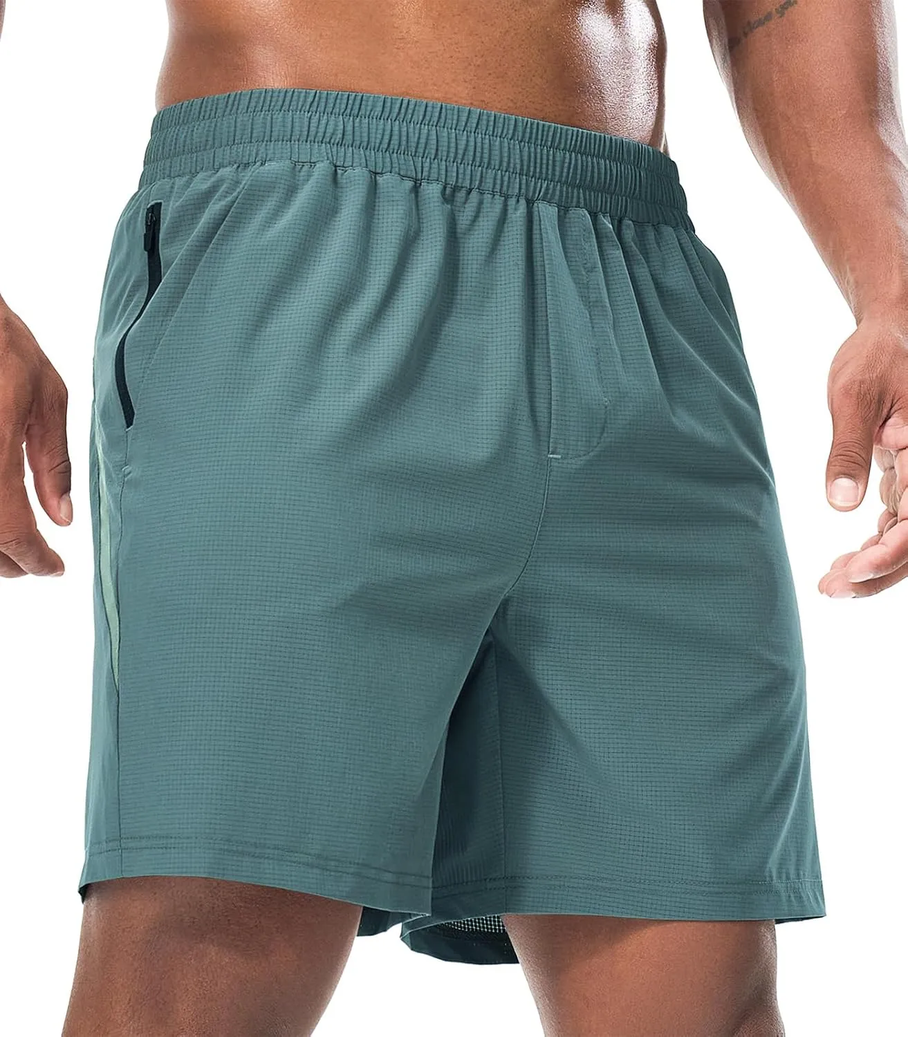 Surenow Mens Workout Athletic Shorts Quick Dry Running Shorts Gym Lightweight Breathable Mesh Shorts for Men with Zip Pocket