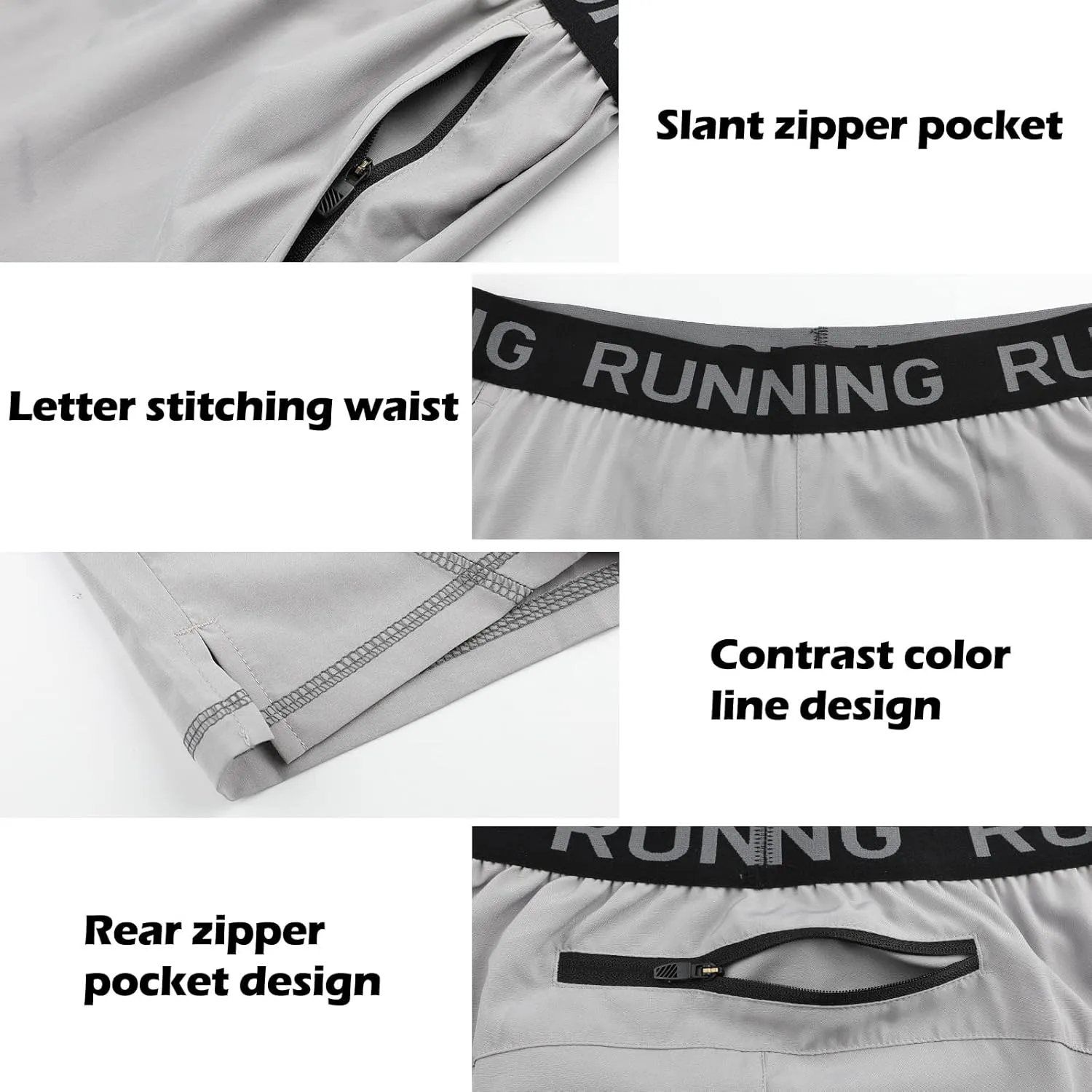 Surenow Men's Workout Running Shorts Quick Dry Athletic Shorts 5" Lightweight Active Gym Shorts with Zipper Pockets