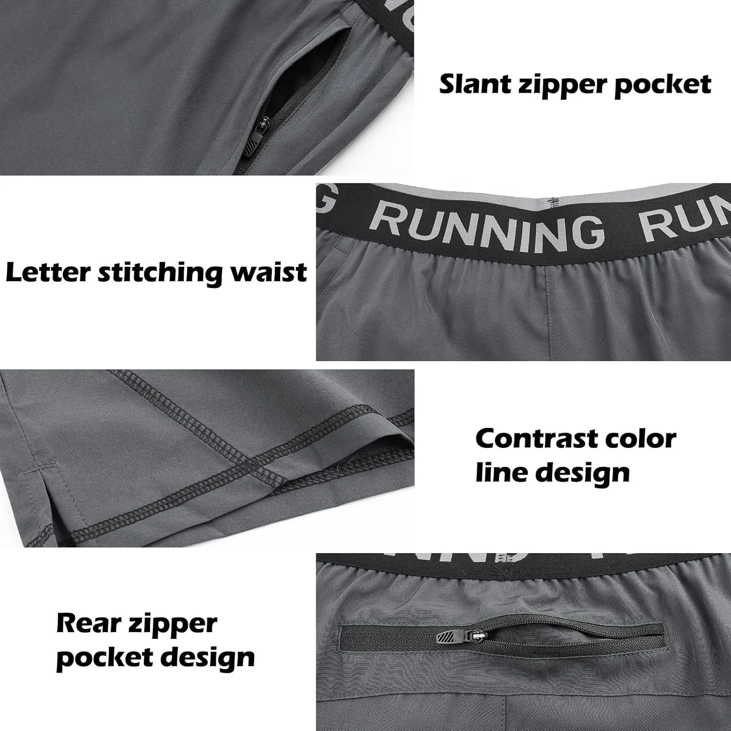 Surenow Men's Workout Running Shorts Quick Dry Athletic Shorts 5" Lightweight Active Gym Shorts with Zipper Pockets