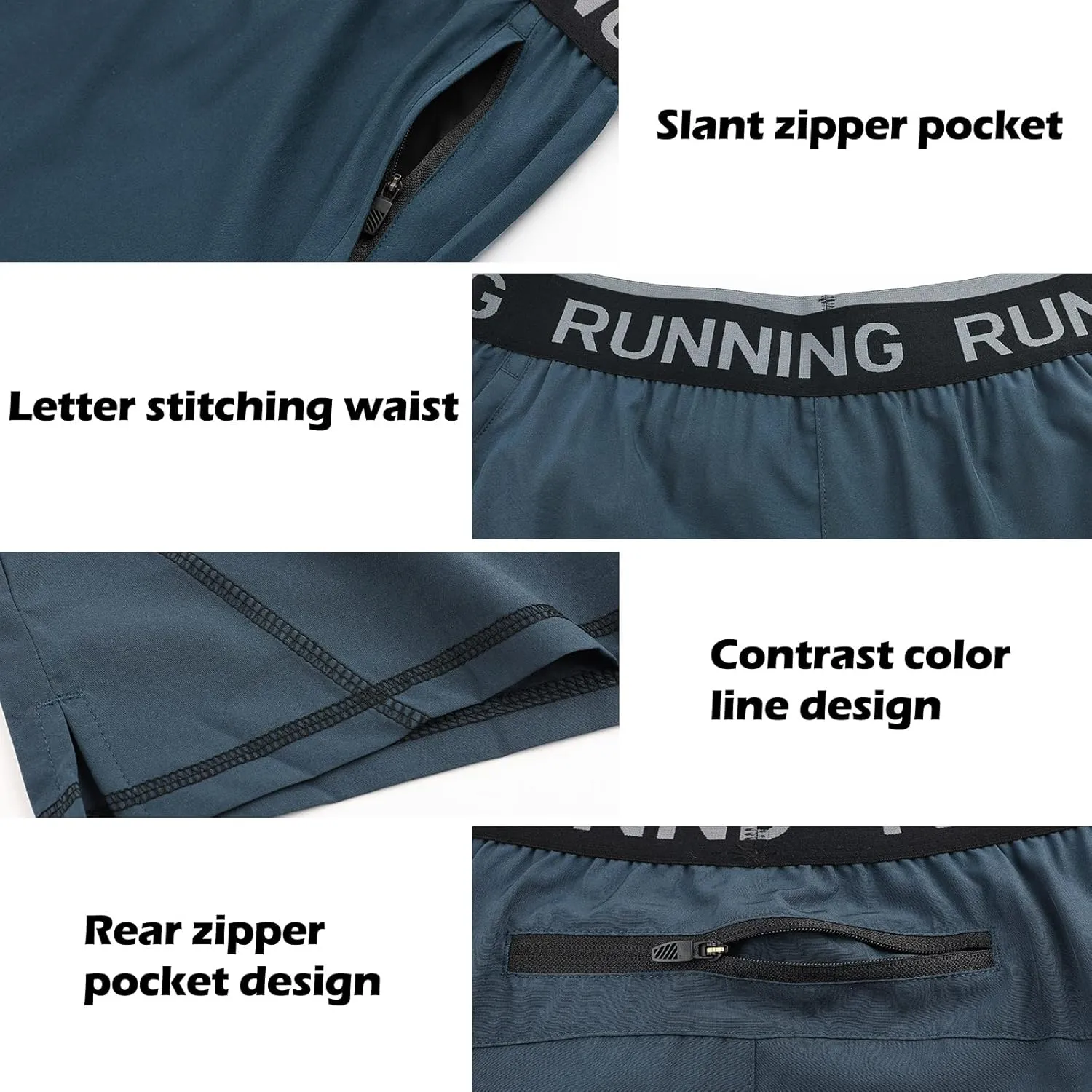 Surenow Men's Workout Running Shorts Quick Dry Athletic Shorts 5" Lightweight Active Gym Shorts with Zipper Pockets