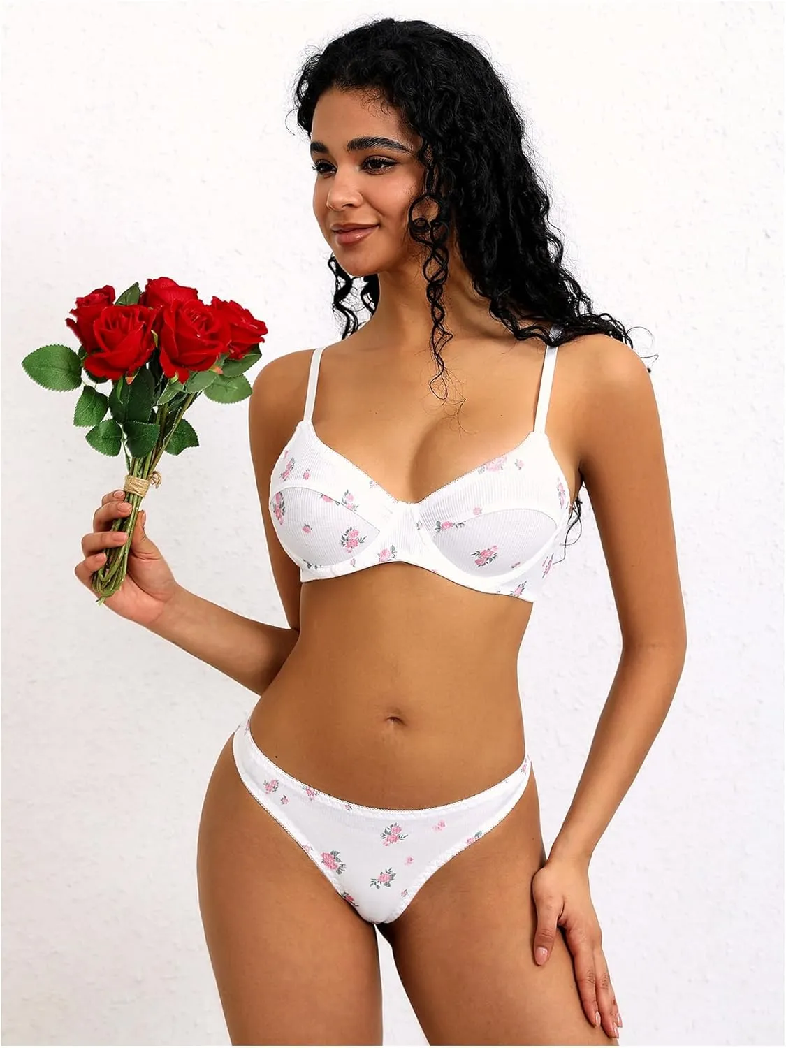 SweatyRocks Women's Print Triangle Bra and Panty 2 Piece Lingerie Set