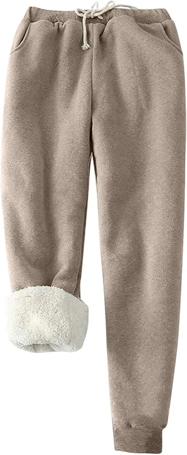 symoid Womens Fleece Lined Pants Plus Size Warm Sherpa Tall Long Sweatpants Loose Fit Elastic Waist Lounge Winter Pants