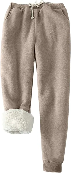 symoid Womens Fleece Lined Pants Plus Size Warm Sherpa Tall Long Sweatpants Loose Fit Elastic Waist Lounge Winter Pants