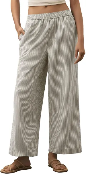 Tankaneo Womens Boxer Pants Striped Lounge Pajama Bottoms Elastic High Waisted Wide Leg Trousers with Pockets