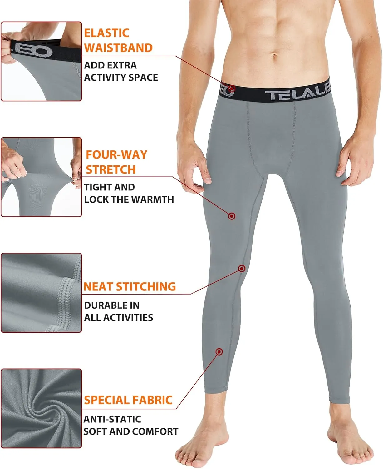 TELALEO 2 Set Mens Thermal Underwear Fleece Lined Long Johns 4 Pcs Base Layer Shirts Pant for Cold Winter Weather