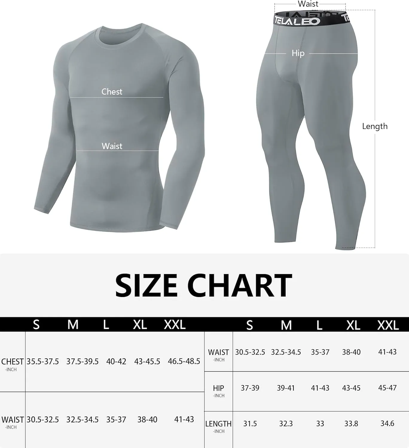 TELALEO 2 Set Mens Thermal Underwear Fleece Lined Long Johns 4 Pcs Base Layer Shirts Pant for Cold Winter Weather