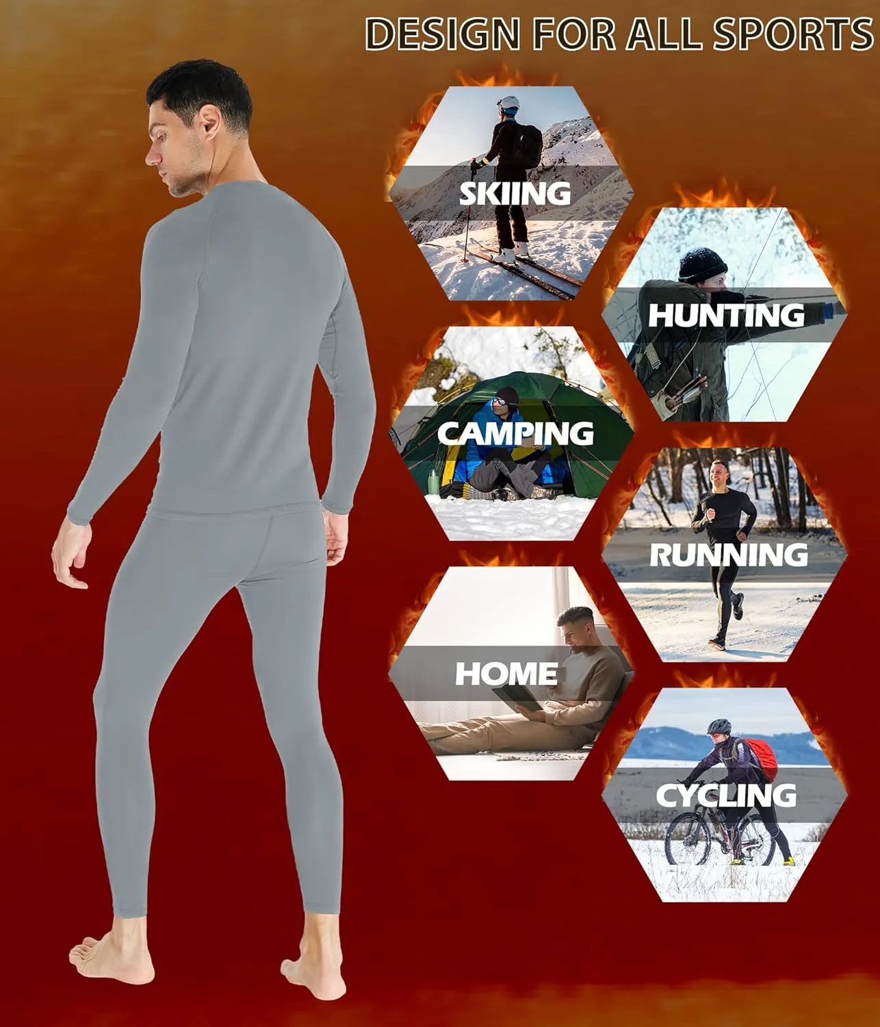 TELALEO 2 Set Mens Thermal Underwear Fleece Lined Long Johns 4 Pcs Base Layer Shirts Pant for Cold Winter Weather