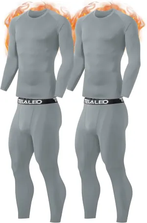 TELALEO 2 Set Mens Thermal Underwear Fleece Lined Long Johns 4 Pcs Base Layer Shirts Pant for Cold Winter Weather