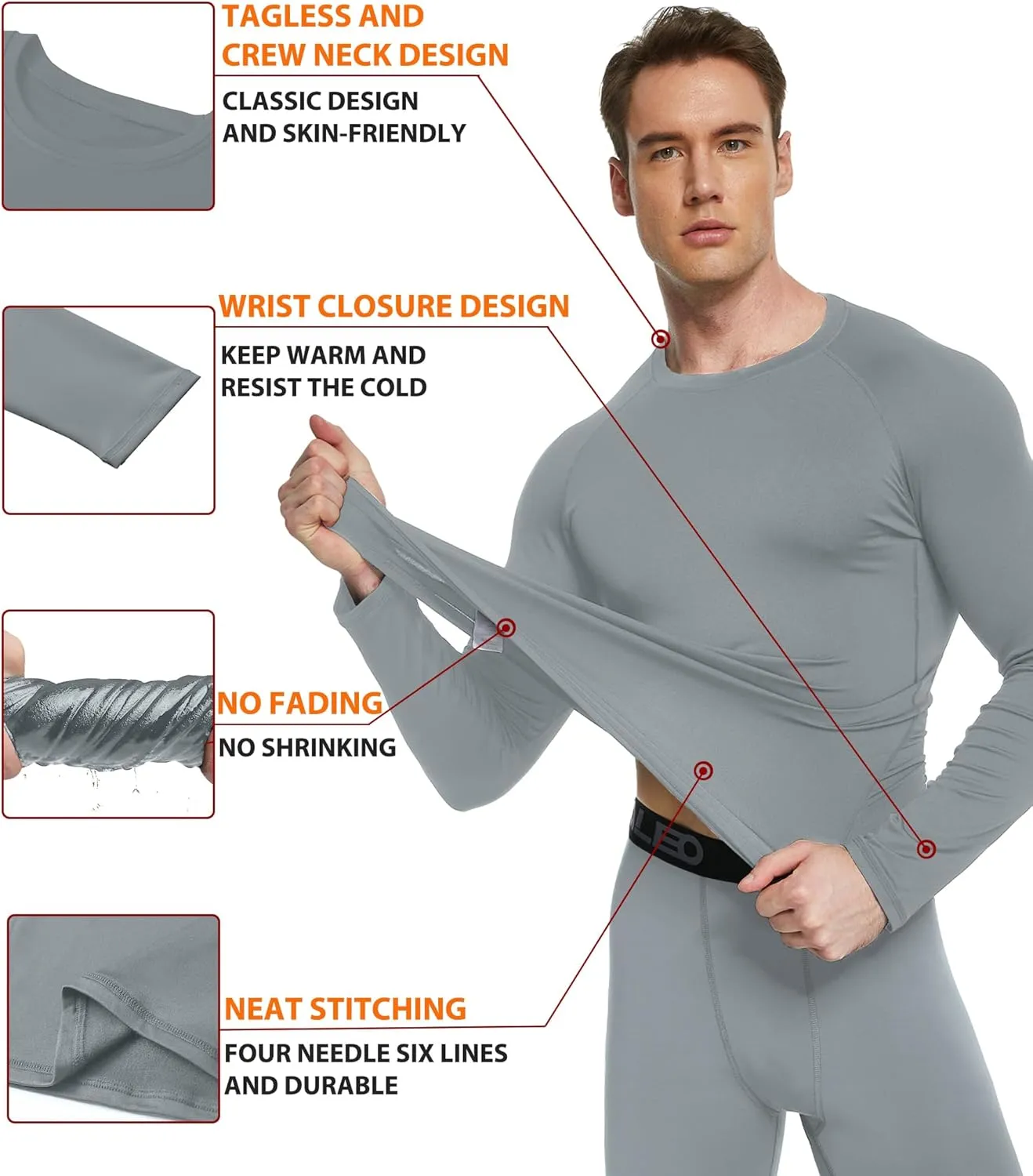 TELALEO 2 Set Mens Thermal Underwear Fleece Lined Long Johns 4 Pcs Base Layer Shirts Pant for Cold Winter Weather