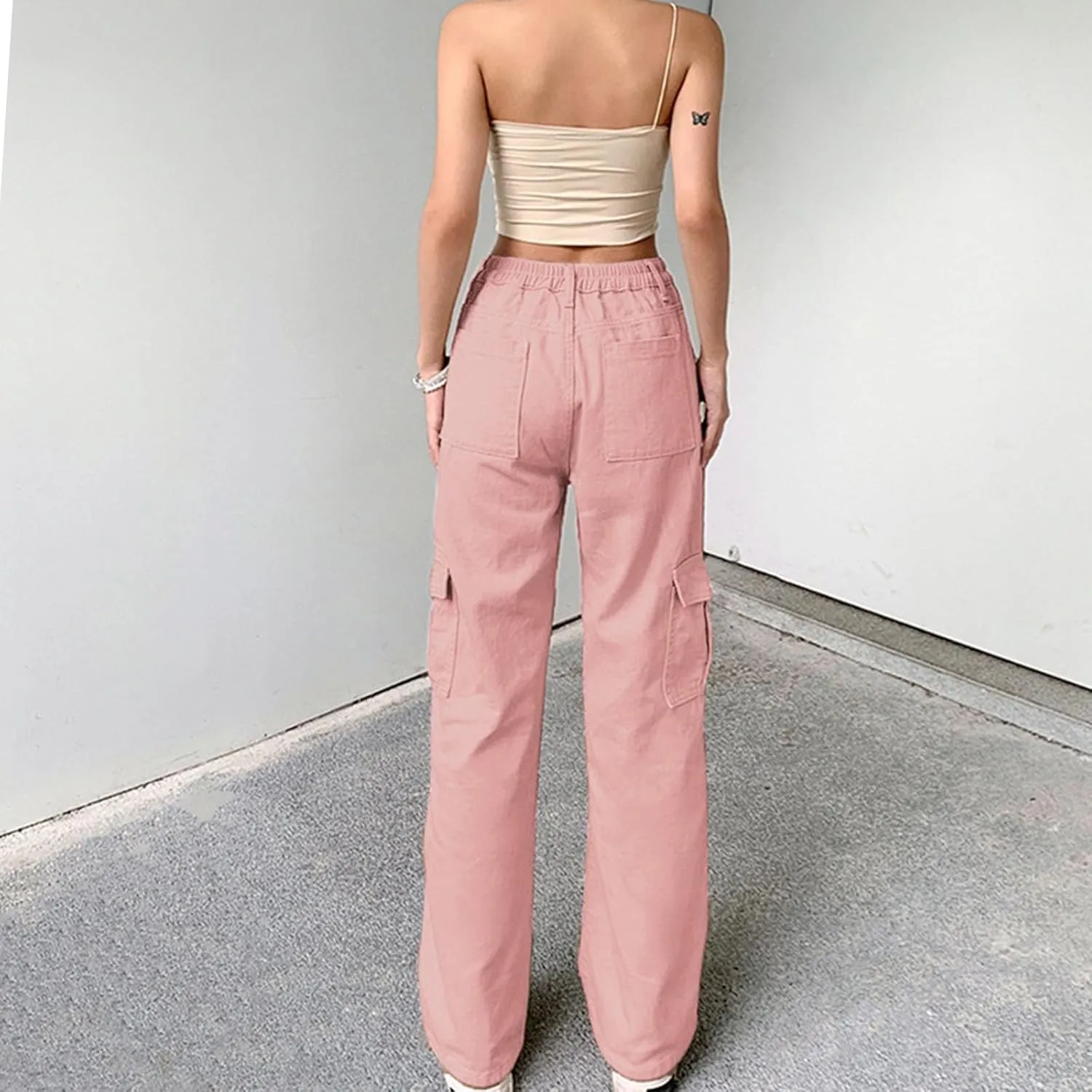 Trendy Cargo Jeans for Women Loose Straight Leg Denim Jean Casual Multi-Pocket Denim Pants Full Length Trousers