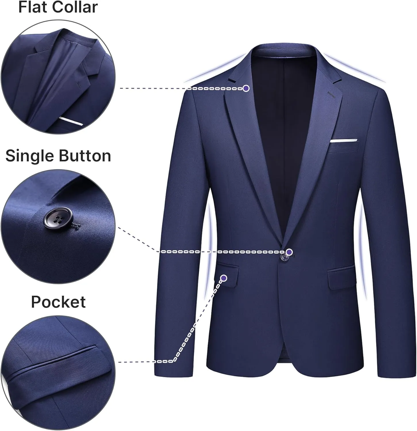 TRONSTORE Men's 2 Piece Suits One Button Slim Fit Solid Blazer Set Jacket Pants Business