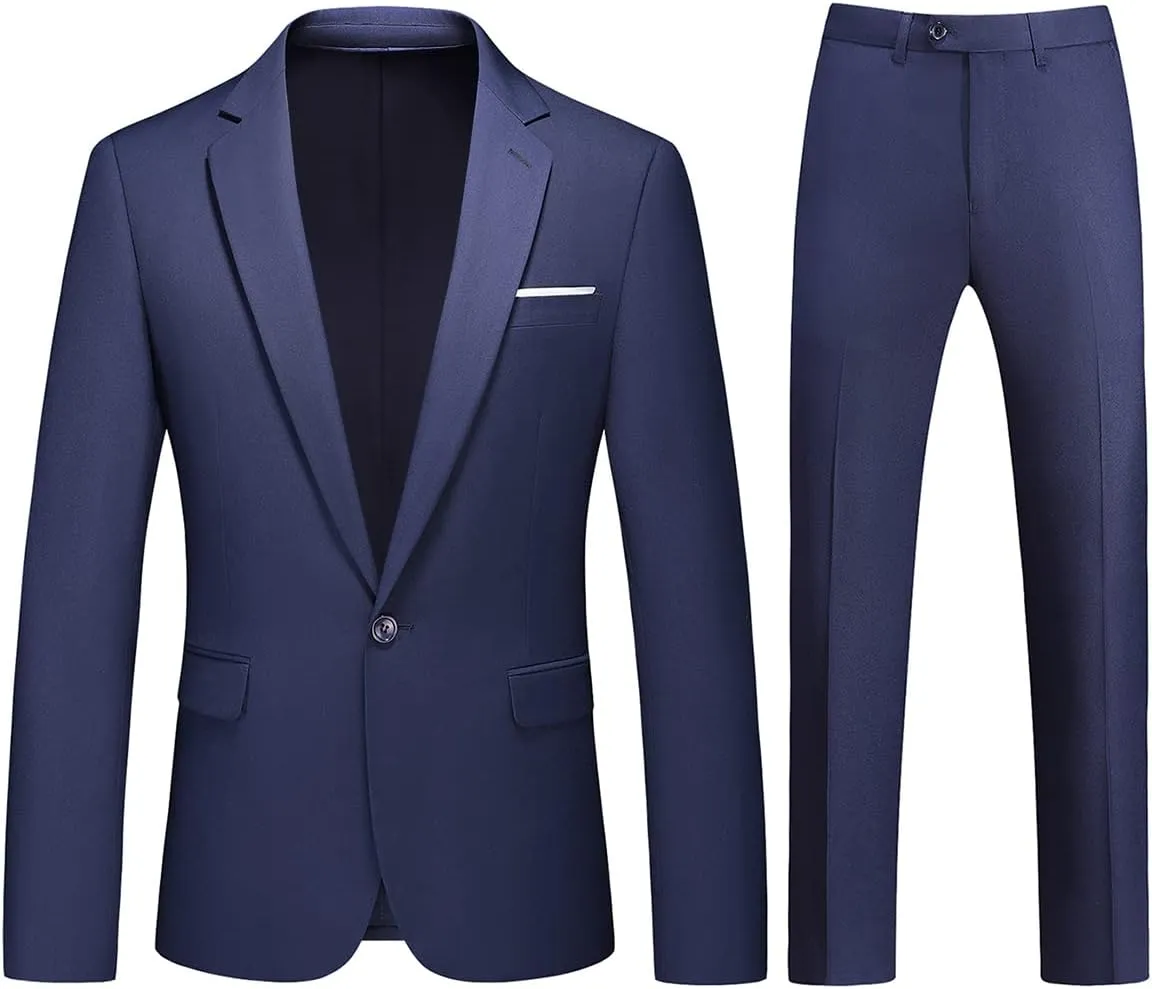TRONSTORE Men's 2 Piece Suits One Button Slim Fit Solid Blazer Set Jacket Pants Business