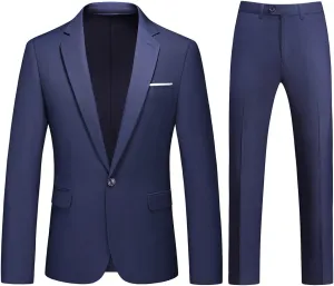 TRONSTORE Men's 2 Piece Suits One Button Slim Fit Solid Blazer Set Jacket Pants Business