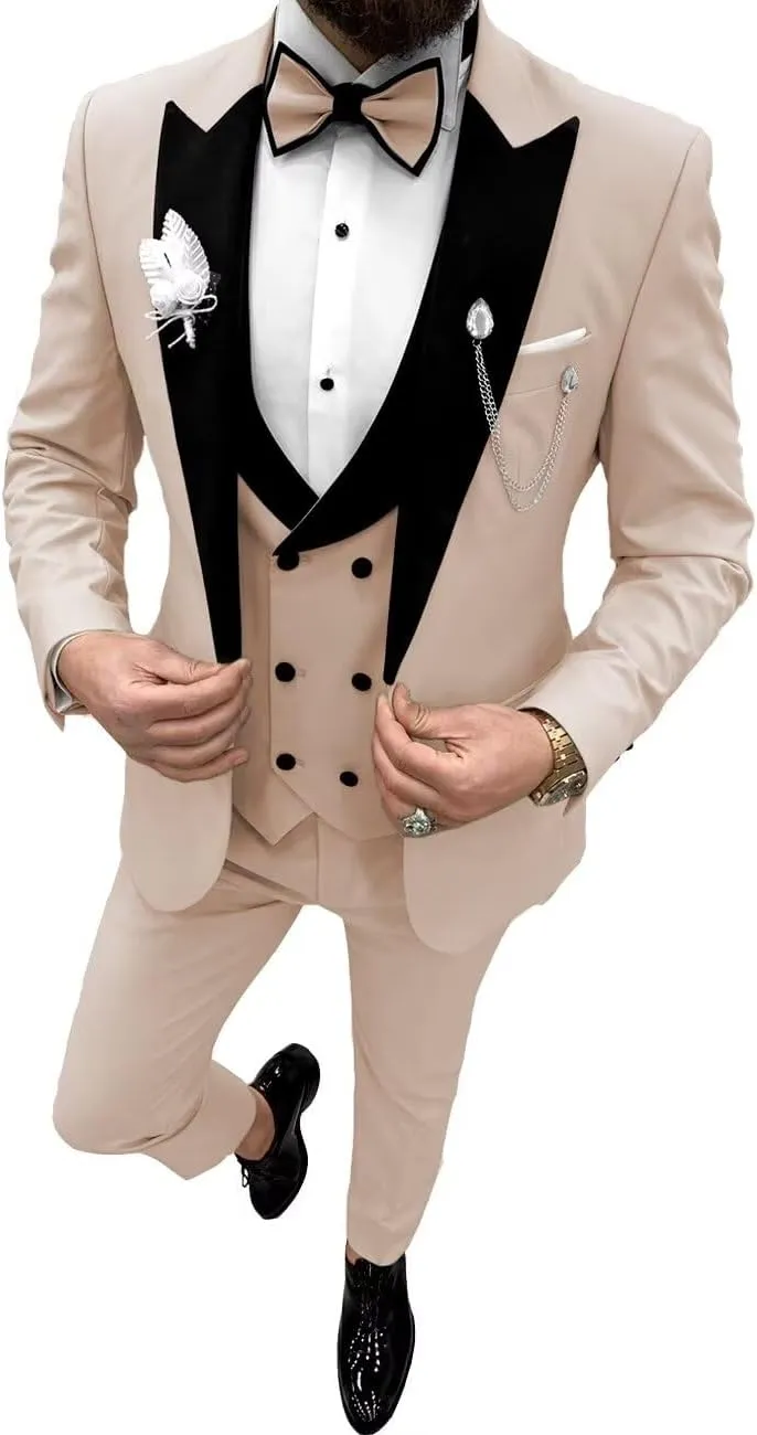Tuxedo for Men Slim Fit 3 Piece Suits One Button Formal Wedding Groomsmen Suit Prom Tuxedo Suits