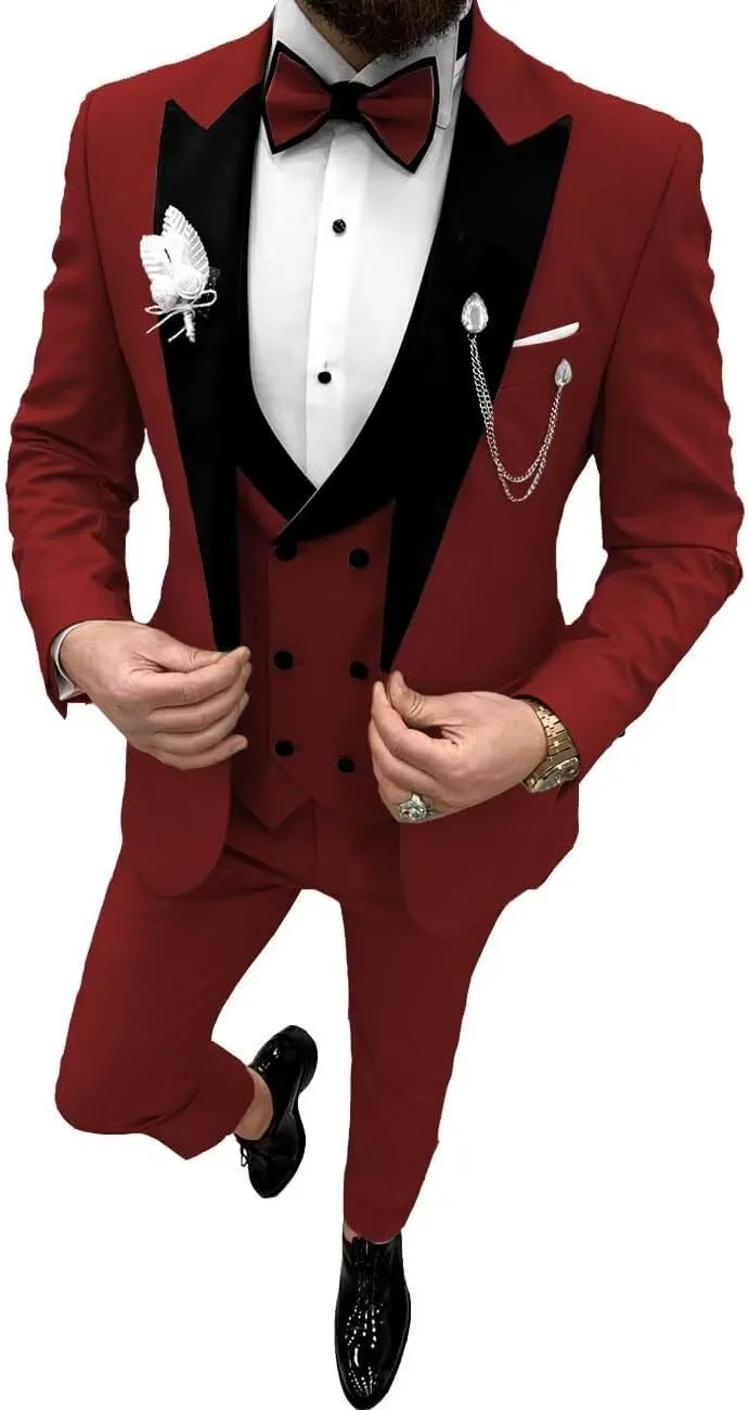 Tuxedo for Men Slim Fit 3 Piece Suits One Button Formal Wedding Groomsmen Suit Prom Tuxedo Suits
