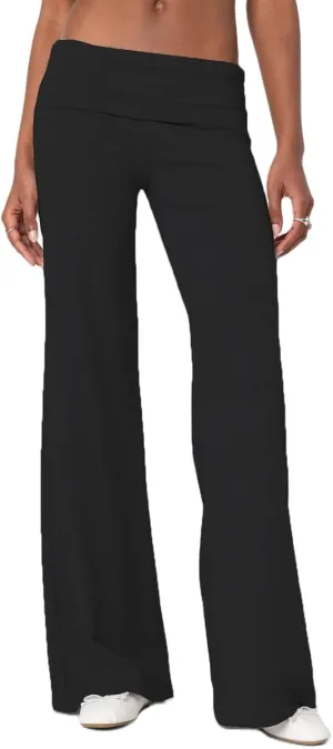UAURORAO Fold Over Yoga Pants for Women Wide Leg Workout Sweatpants Y2k Striped Lounge Pants