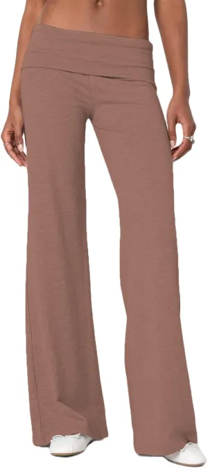 UAURORAO Fold Over Yoga Pants for Women Wide Leg Workout Sweatpants Y2k Striped Lounge Pants