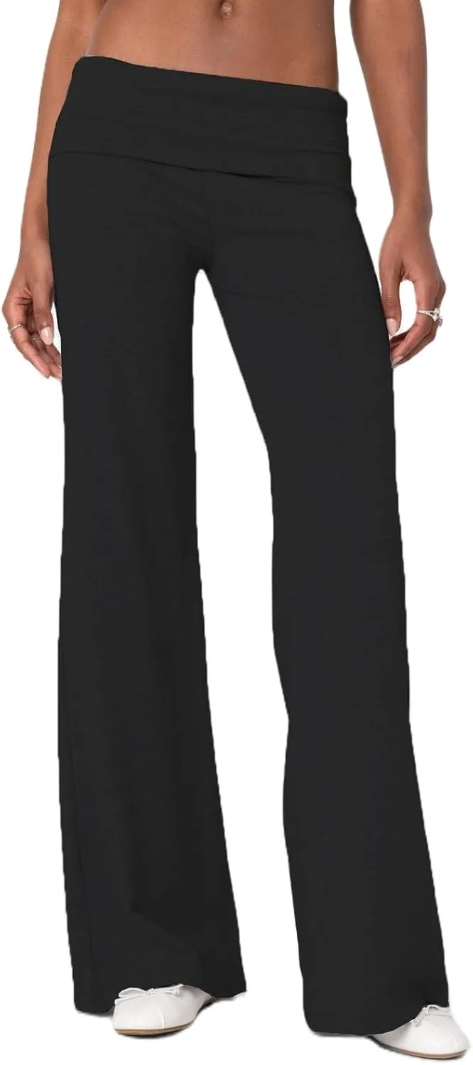 UAURORAO Fold Over Yoga Pants for Women Wide Leg Workout Sweatpants Y2k Striped Lounge Pants