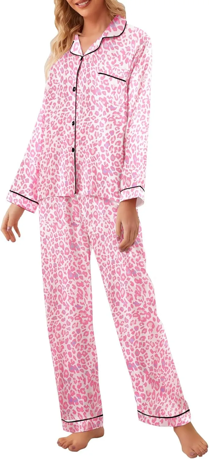Umeyda Girls & Womens Satin Pajamas Set, 2 Pieces Silky Pjs Long Sleeve   Pants Sleepwear for Mom Kids and Boys