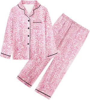 Umeyda Girls & Womens Satin Pajamas Set, 2 Pieces Silky Pjs Long Sleeve   Pants Sleepwear for Mom Kids and Boys