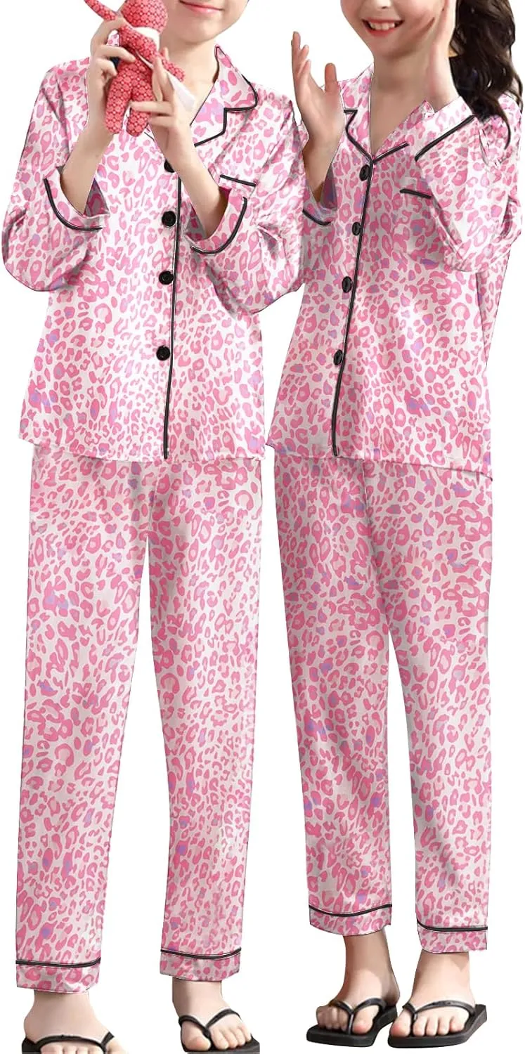Umeyda Girls & Womens Satin Pajamas Set, 2 Pieces Silky Pjs Long Sleeve   Pants Sleepwear for Mom Kids and Boys