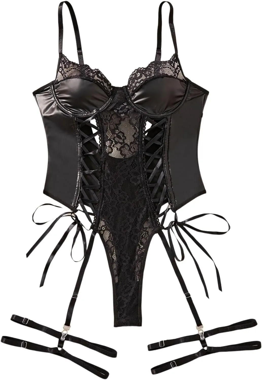 Valentines Day Lingerie for Women Lace Bralette Panty Set Strappy Corset Garter Tummy Control Teddy Bodysuit Boudoir Outfit