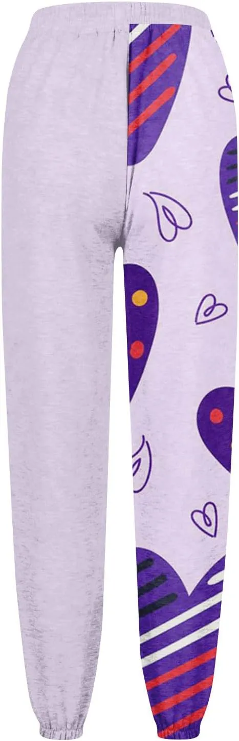 Valentines Sweatpant for Women Love Heart Printed Baggy Pants Elastic Waist Joggers Casual Loose Trousers Bottoms