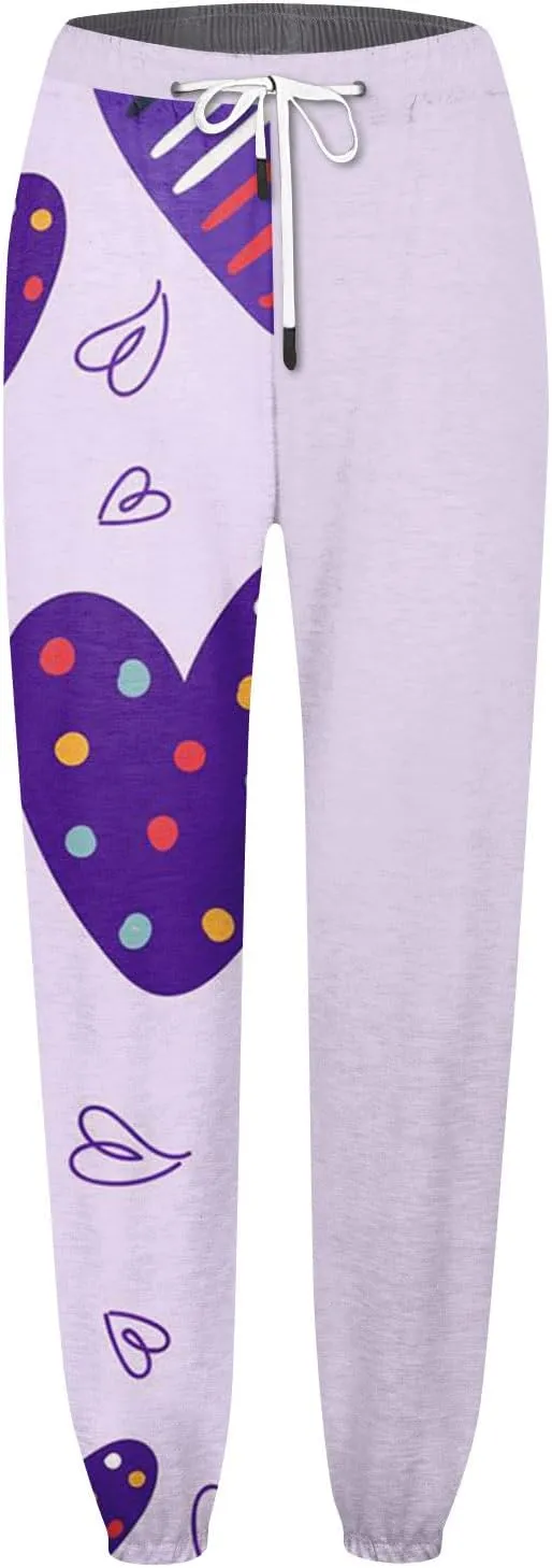 Valentines Sweatpant for Women Love Heart Printed Baggy Pants Elastic Waist Joggers Casual Loose Trousers Bottoms