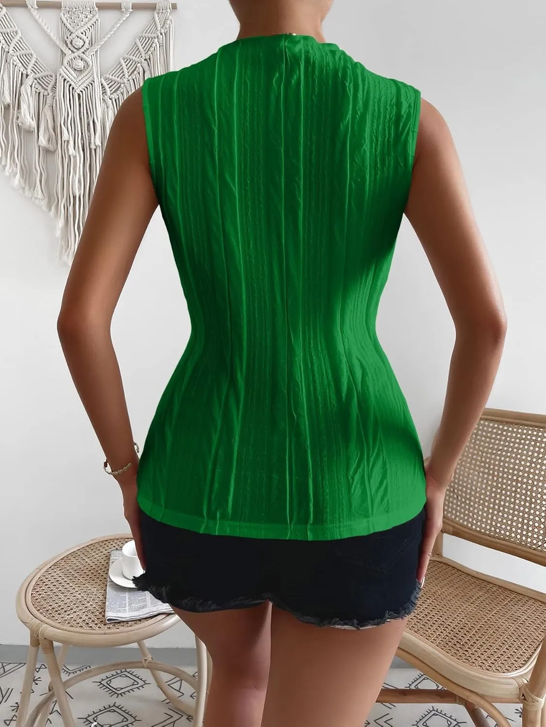 Verdusa Women's Sleeveless Mock Neck Textured Tank Top